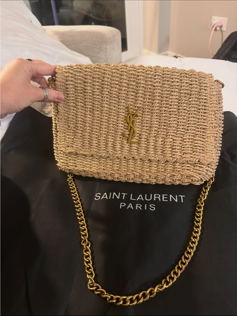 FASHION INSPO GREAT QUALITY Beige Raffia Chain Shoulder Bag